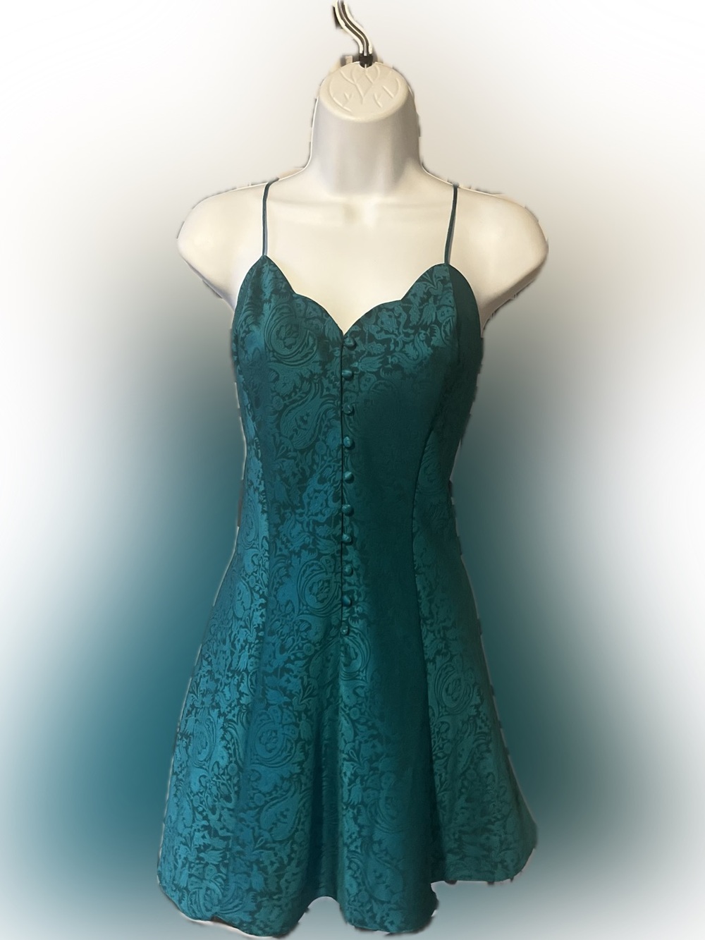 VTG Victoria's Secret Gold Label  Emerald Green Paisley Slip Mini Dress